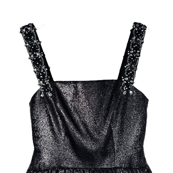 Marchesa Notte Black Metallic Taffeta Bubble Evening Dress Size 0 Shimmer Formal - Picture 9 of 11